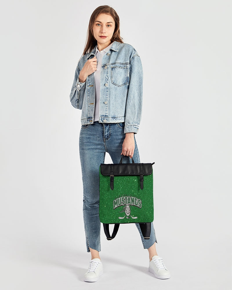 Green Glitter Casual Flap Backpack