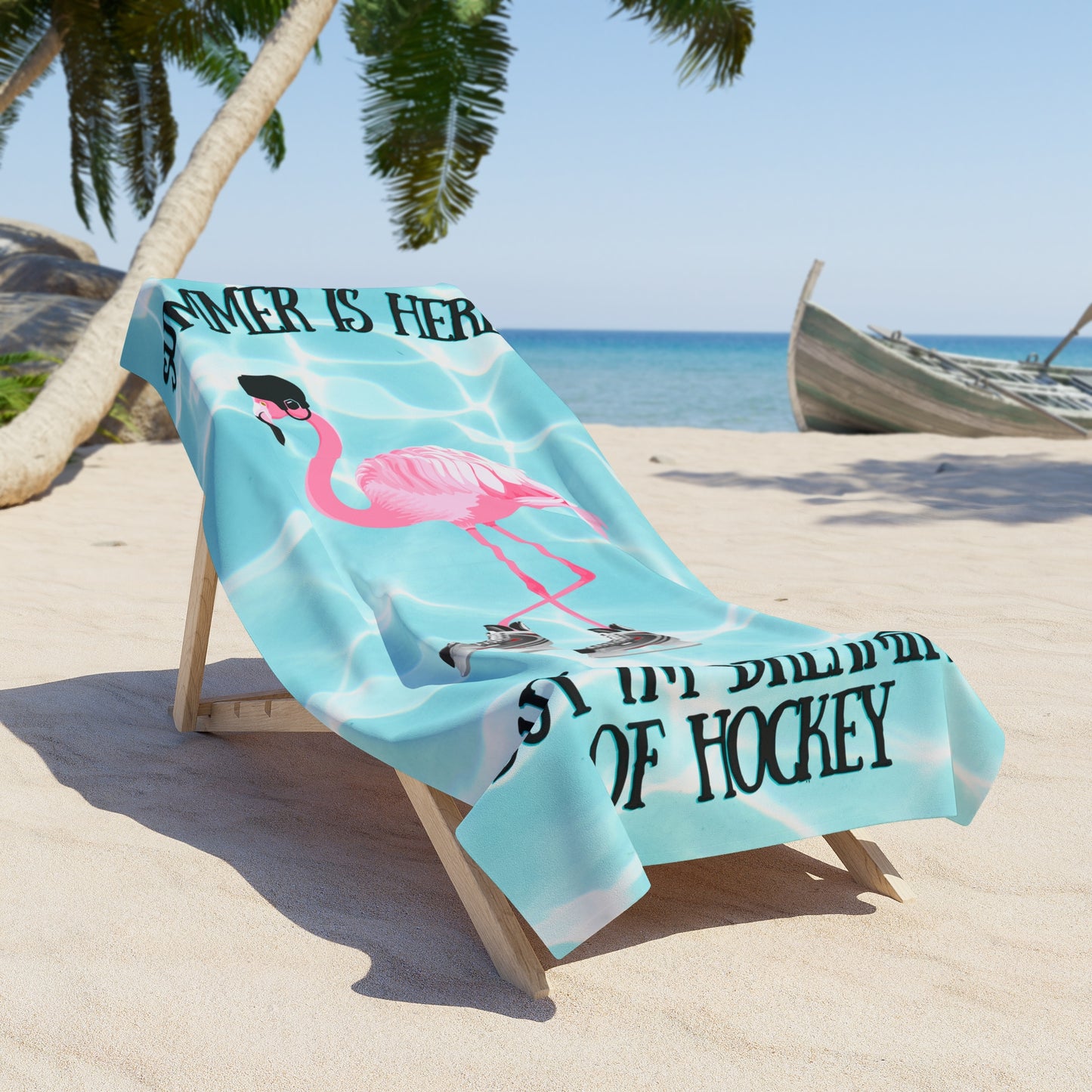 Dreaming Of Hockey Flamingo Beach Towel