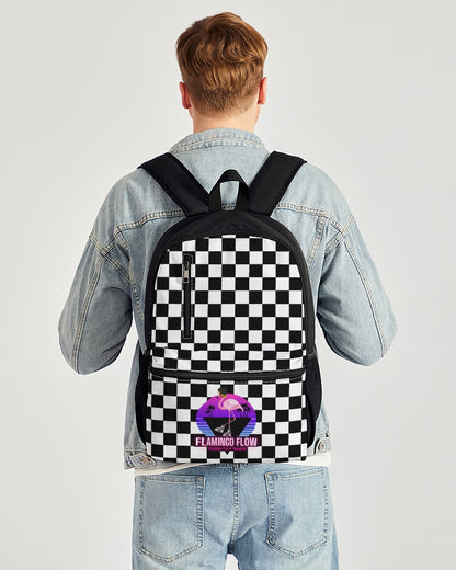 Flamingo Flow Checkered Duo-Zip Front Canvas Backpack