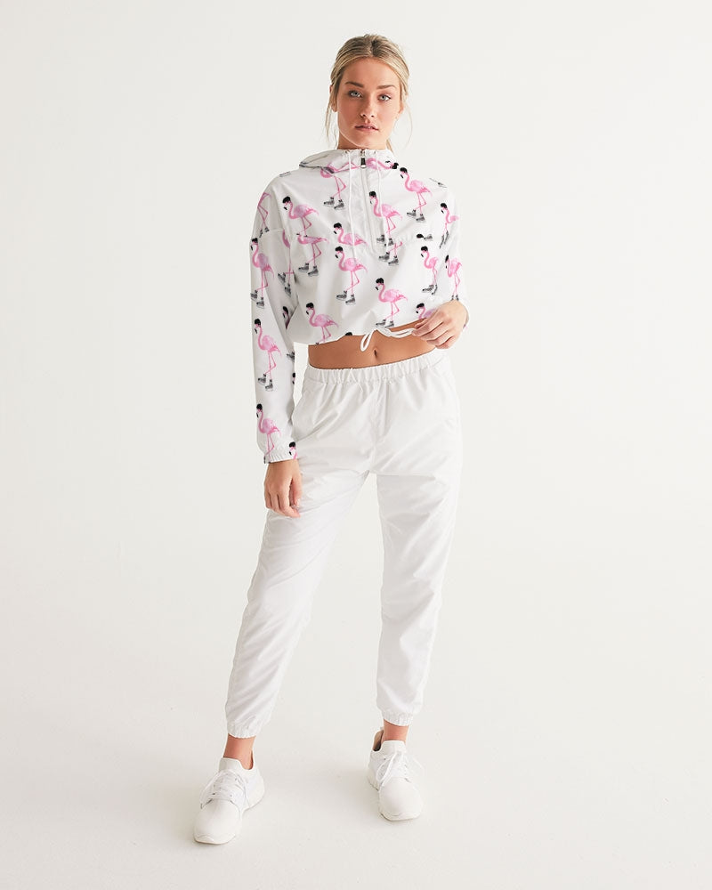 Hockey Playing Flamingos Women's Cropped Windbreaker