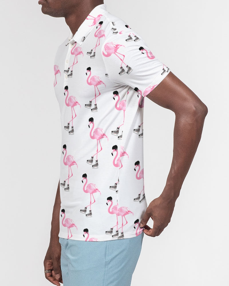 Hockey Playing Flamingos Men's Slim Fit Short Sleeve Polo