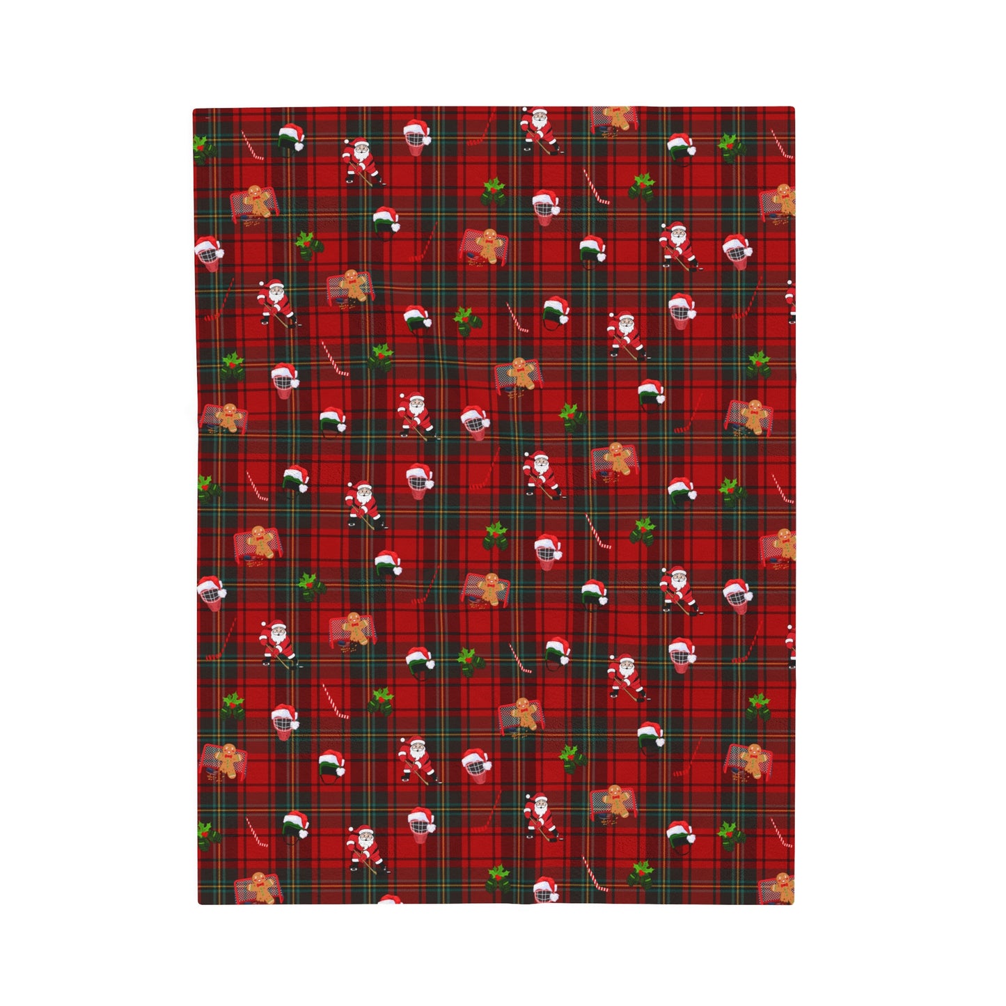 Plaid Hockey Holiday Plush Blanket