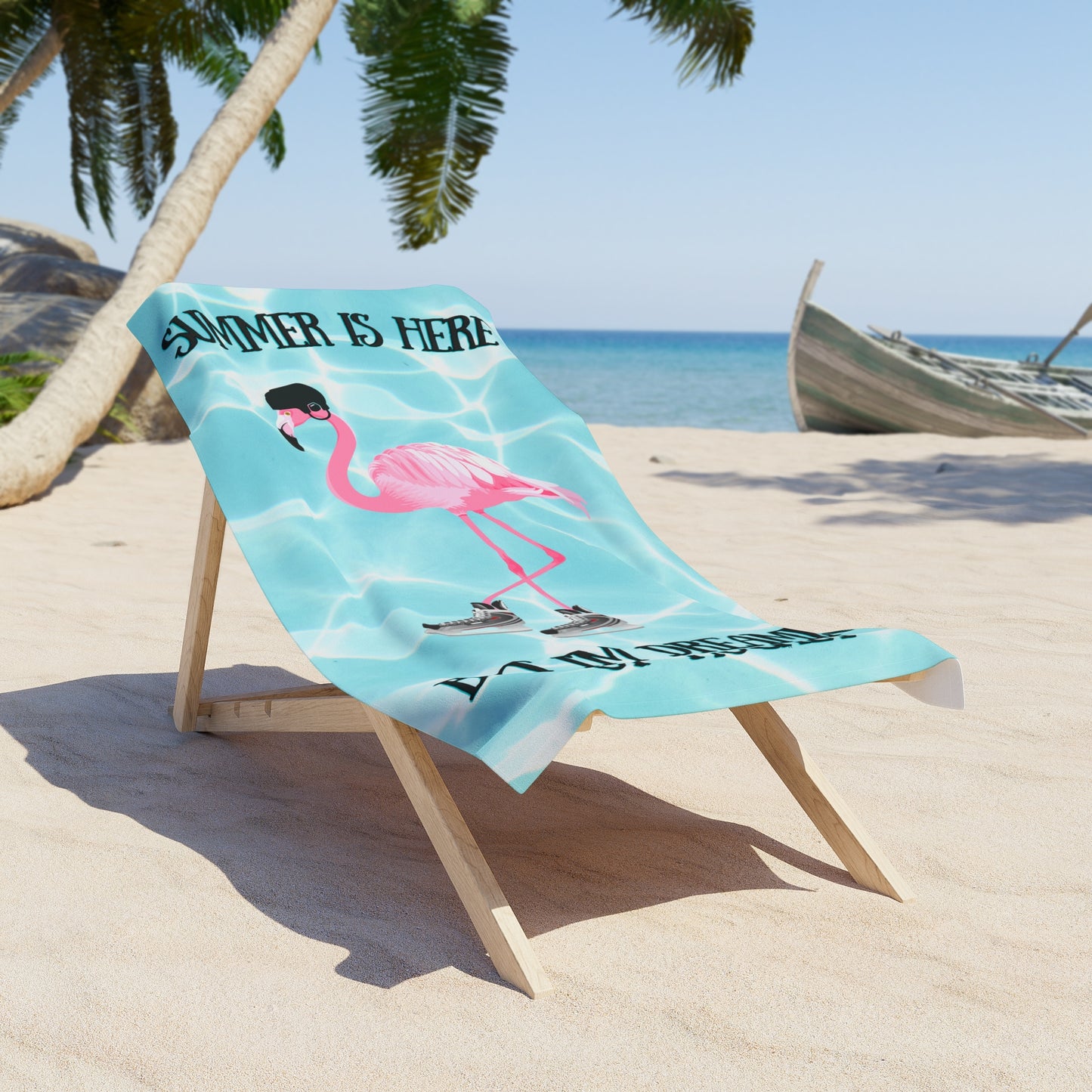 Dreaming Of Hockey Flamingo Beach Towel