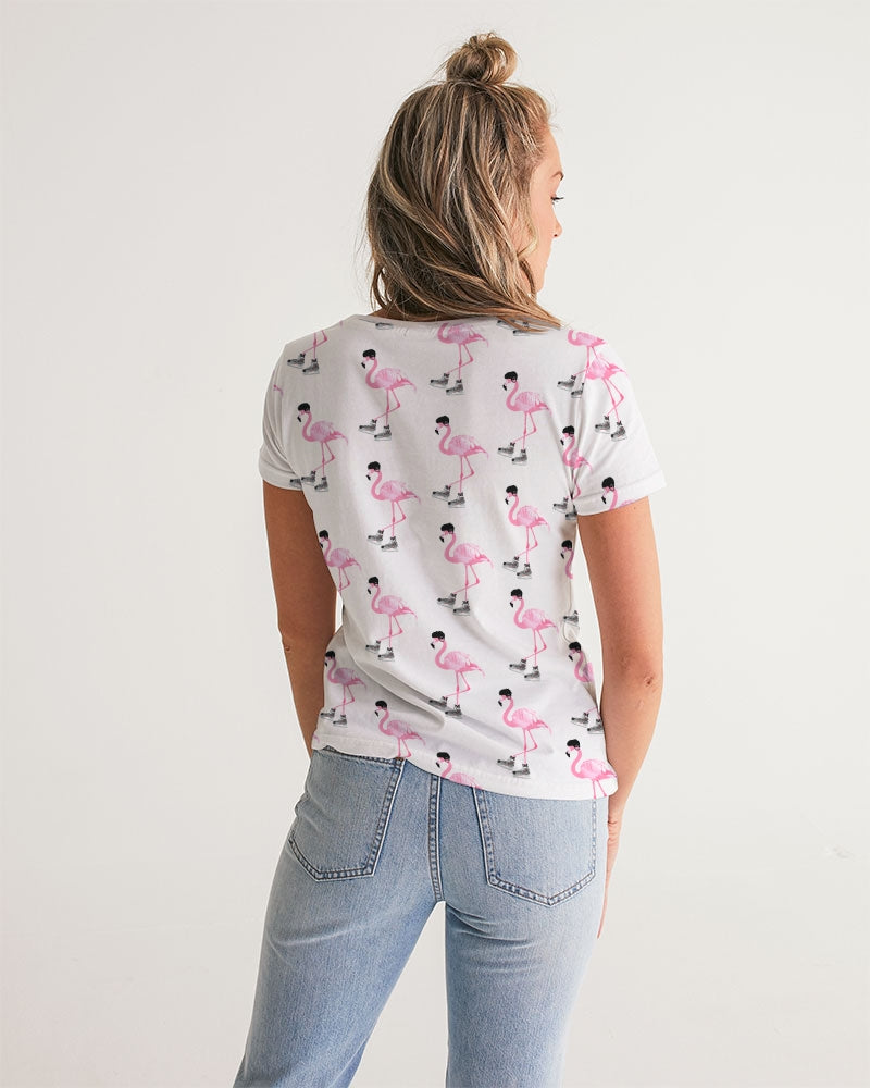 Hockey Playing Flamingos Women's All-Over Print V-Neck Tee