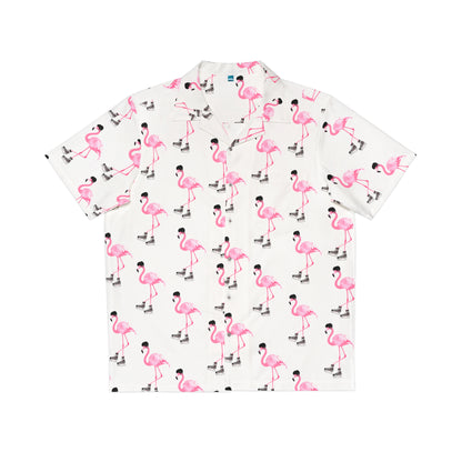 Men's Hockey Playing Flamingo Hawaiian Shirt