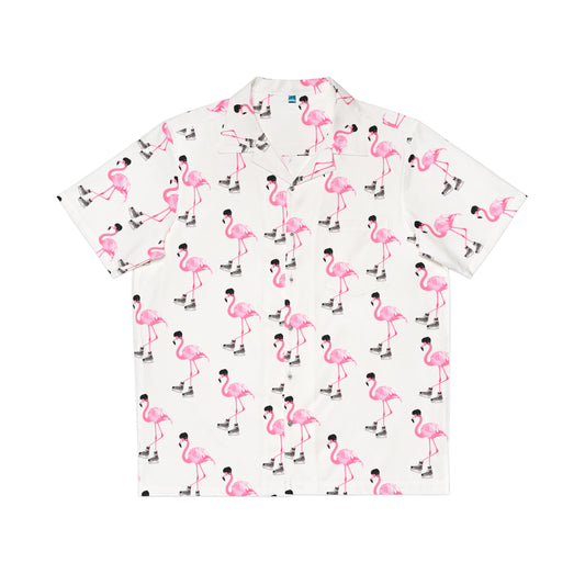 Men's Hockey Playing Flamingo Hawaiian Shirt