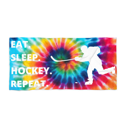 Eat. Sleep. Hockey. Repeat. Tye-Dye Beach Towel