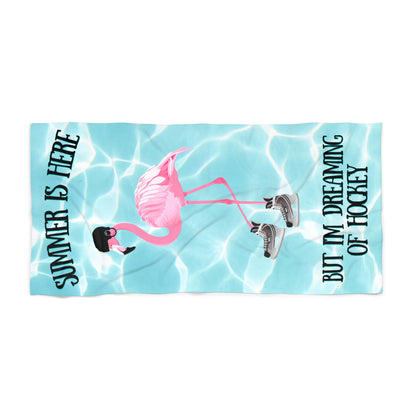 Dreaming Of Hockey Flamingo Beach Towel