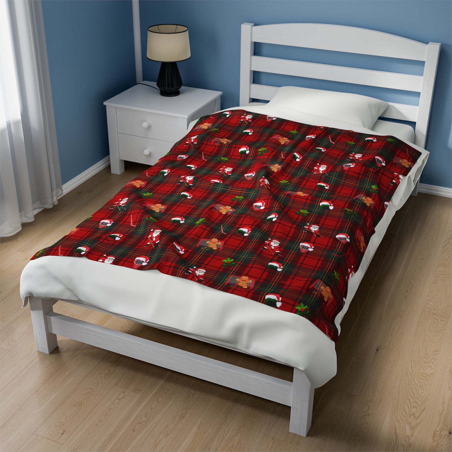 Plaid Hockey Holiday Plush Blanket