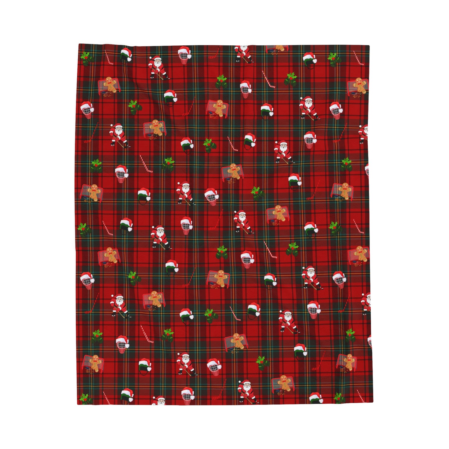 Plaid Hockey Holiday Plush Blanket