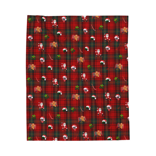 Plaid Hockey Holiday Plush Blanket