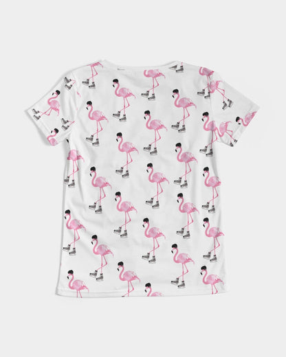 Hockey Playing Flamingos Women's All-Over Print V-Neck Tee