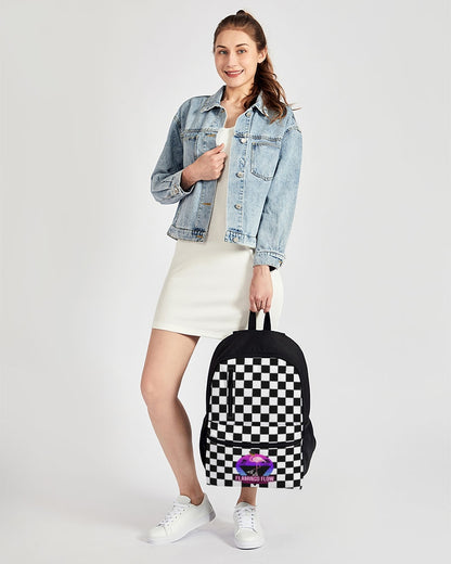 Flamingo Flow Checkered Duo-Zip Front Canvas Backpack