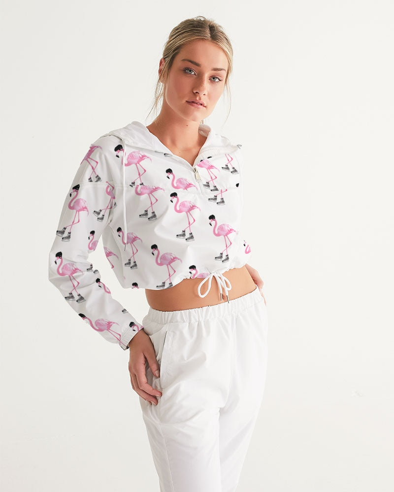 Hockey Playing Flamingos Women's Cropped Windbreaker