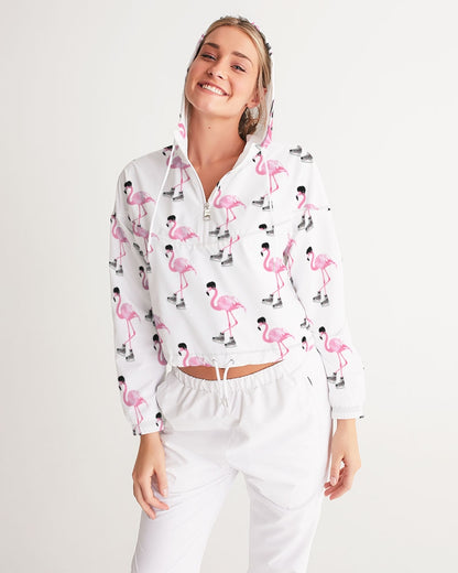 Hockey Playing Flamingos Women's Cropped Windbreaker