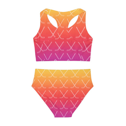 Ombre Hockey Stick Girls Two Piece Swimsuit
