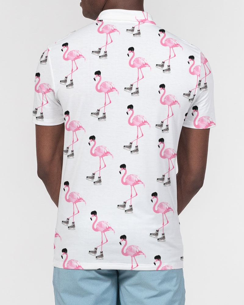 Hockey Playing Flamingos Men's Slim Fit Short Sleeve Polo