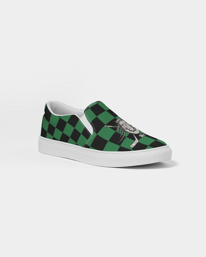 Green and Black Checkered - largest Women's Slip-On Canvas Shoe