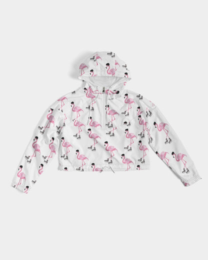 Hockey Playing Flamingos Women's Cropped Windbreaker