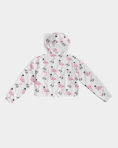 Hockey Playing Flamingos Women's Cropped Windbreaker