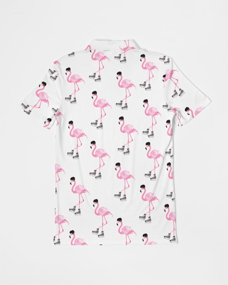 Hockey Playing Flamingos Men's Slim Fit Short Sleeve Polo