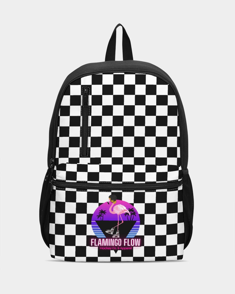 Flamingo Flow Checkered Duo-Zip Front Canvas Backpack