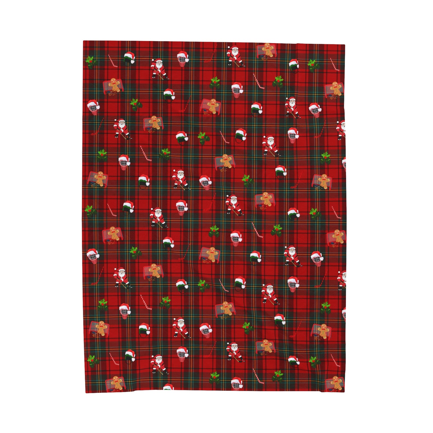 Plaid Hockey Holiday Plush Blanket