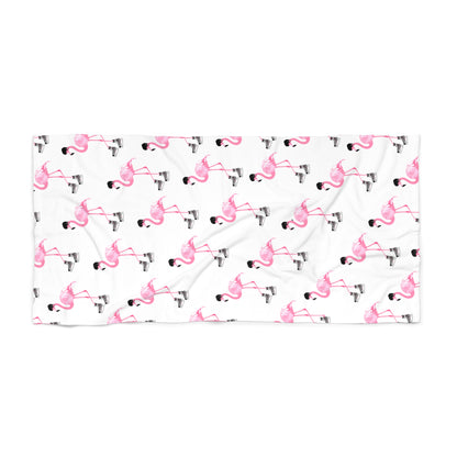 Hockey Playing Flamingo Beach Towel