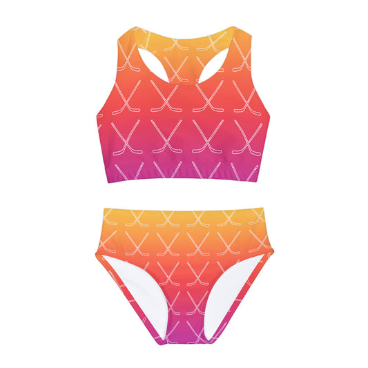 Ombre Hockey Stick Girls Two Piece Swimsuit