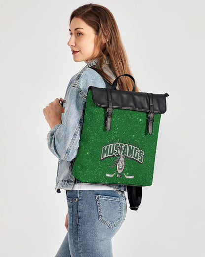 Green Glitter Casual Flap Backpack