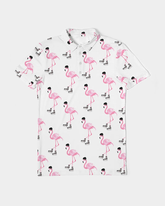 Hockey Playing Flamingos Men's Slim Fit Short Sleeve Polo