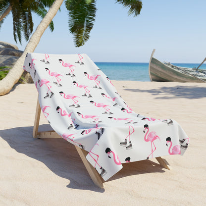 Hockey Playing Flamingo Beach Towel