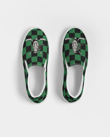 Green and Black Checkered - largest Women's Slip-On Canvas Shoe