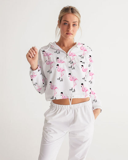 Hockey Playing Flamingos Women's Cropped Windbreaker