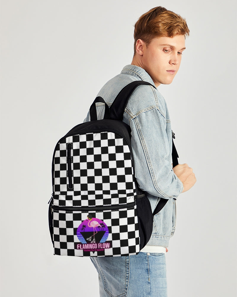 Flamingo Flow Checkered Duo-Zip Front Canvas Backpack