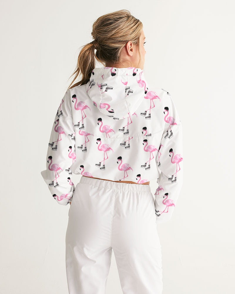 Hockey Playing Flamingos Women's Cropped Windbreaker