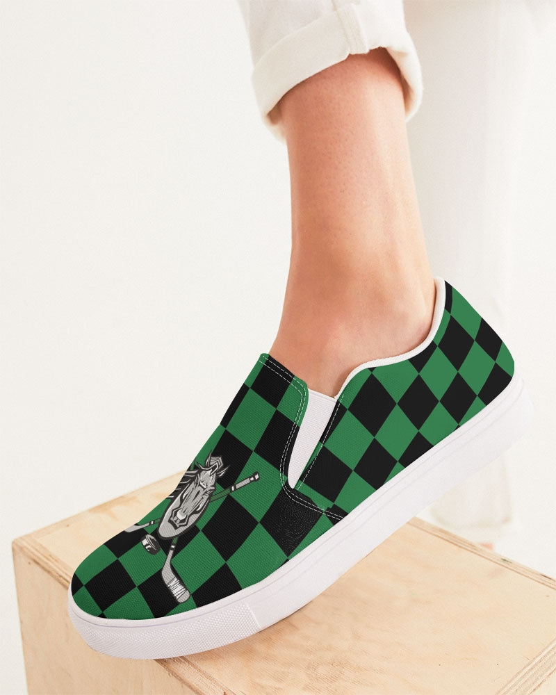Green and Black Checkered - largest Women's Slip-On Canvas Shoe