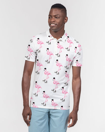 Hockey Playing Flamingos Men's Slim Fit Short Sleeve Polo