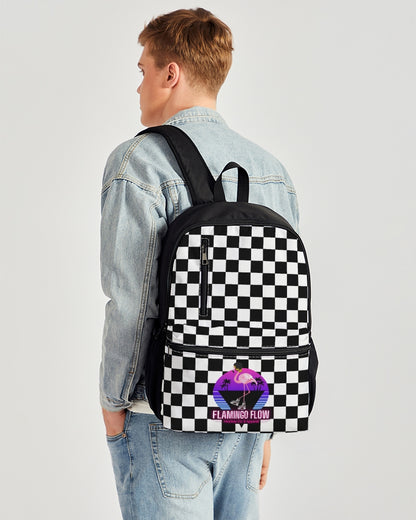 Flamingo Flow Checkered Duo-Zip Front Canvas Backpack