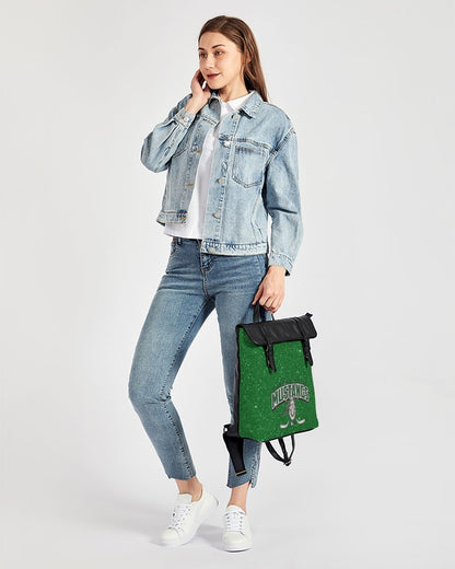 Green Glitter Casual Flap Backpack