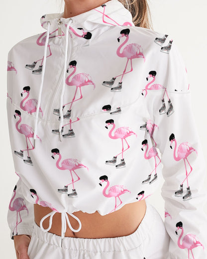 Hockey Playing Flamingos Women's Cropped Windbreaker