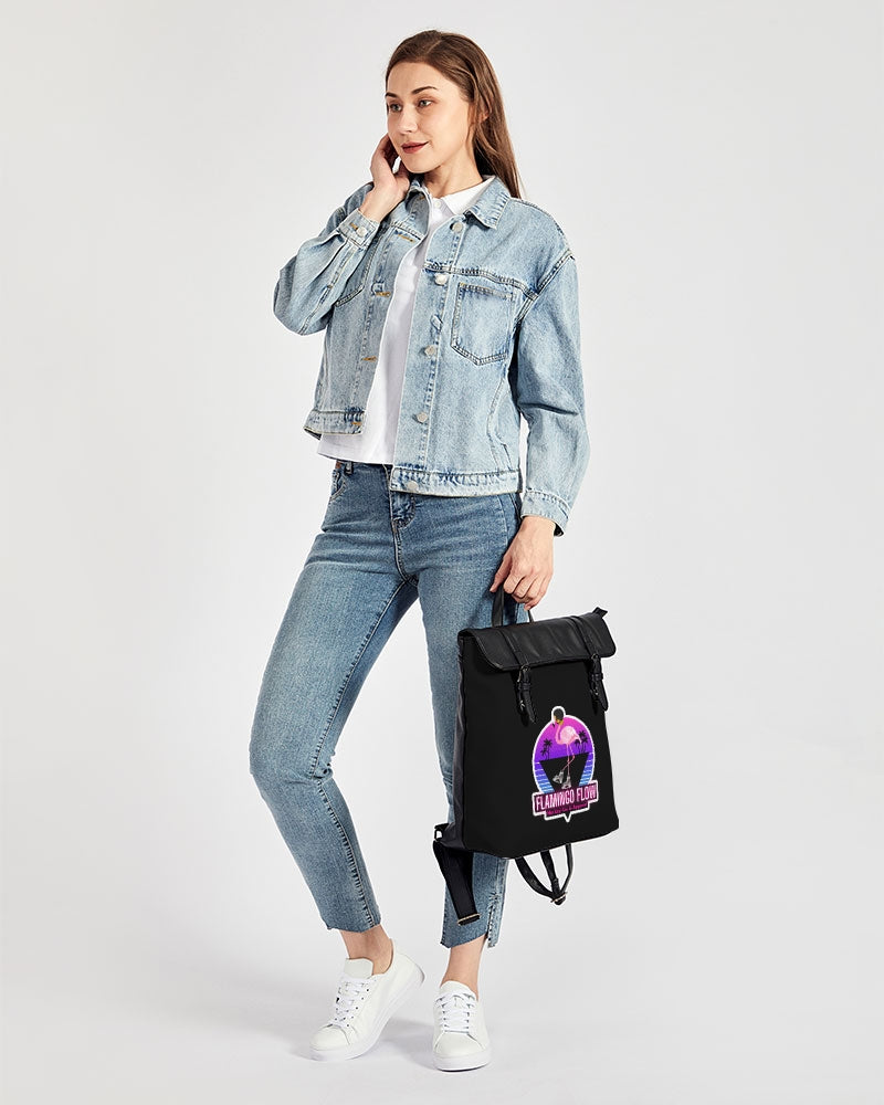 Flamingo Flow Black Casual Flap Backpack