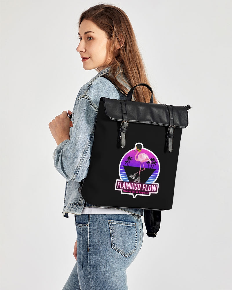 Flamingo Flow Black Casual Flap Backpack