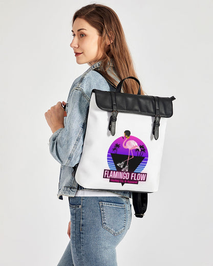 Flamingo Flow White Casual Flap Backpack